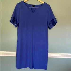 Talbots Shift Dress L Blue Short Sleeve Laser Cut lace Sleeves office wear